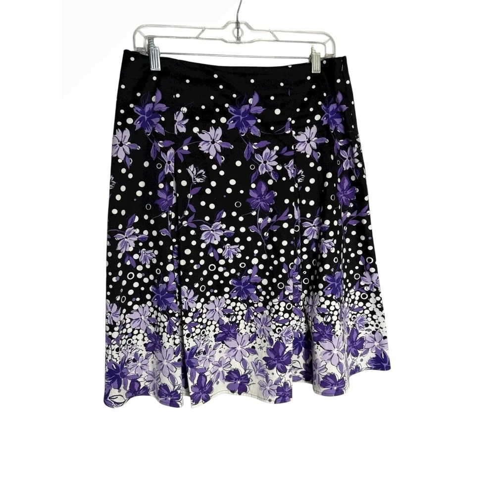 Christopher & Banks Skirt Size 6 Floral‎ Polka Dot Purple Flower Stretch Skirt